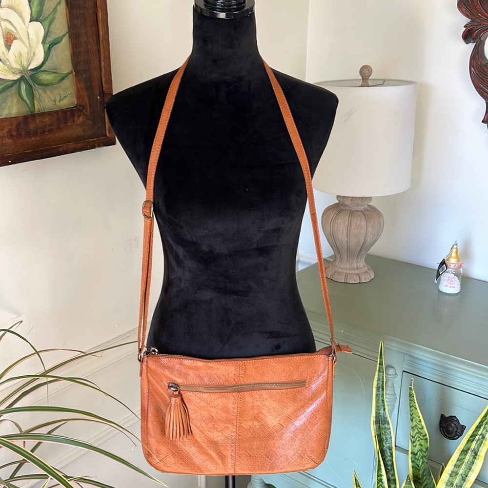 Anthropologie Day & Mood crossbody tribal embossed leather bag
